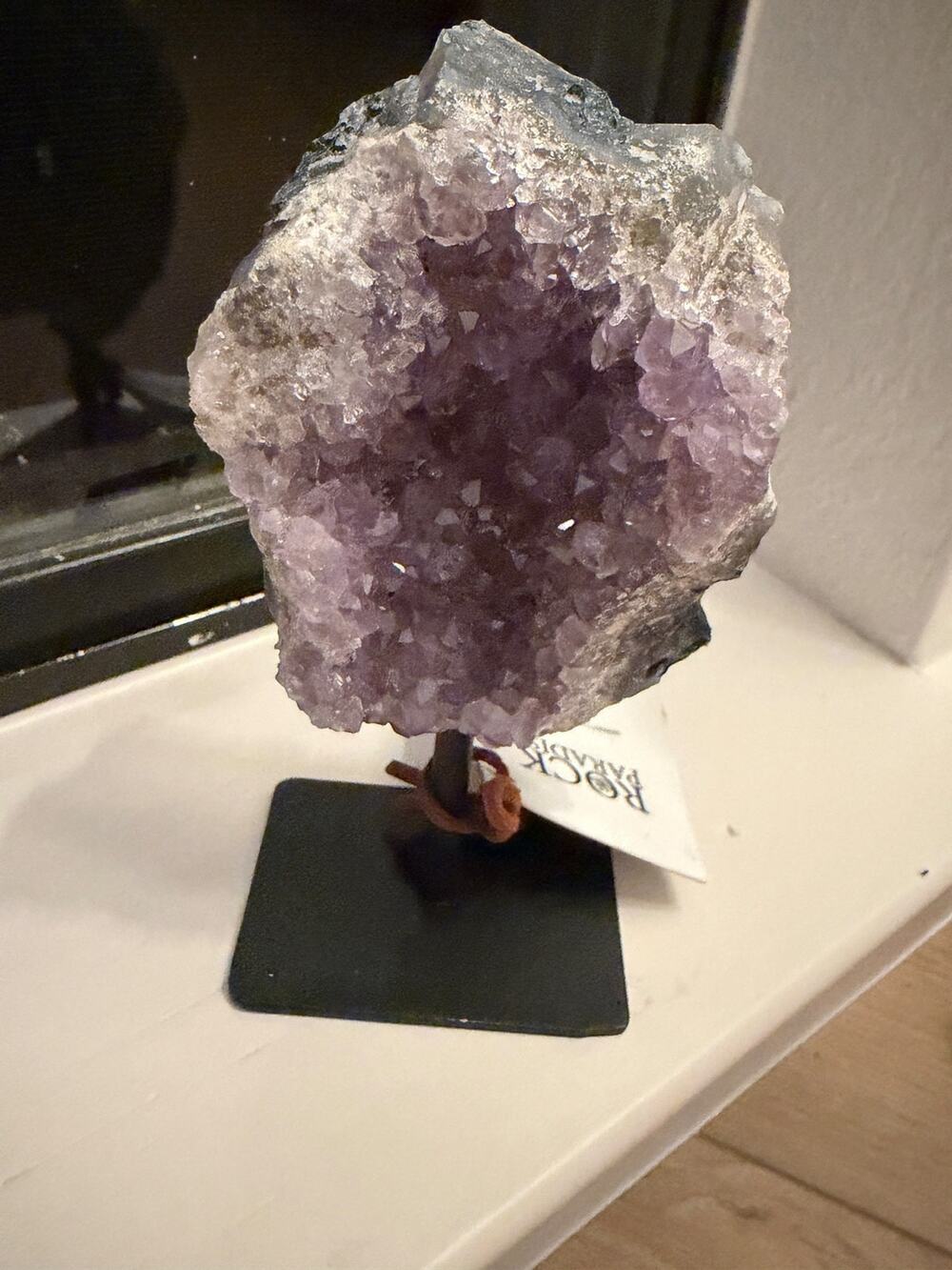 6" Amethyst Crystal Cluster on Metal Stand Raw Purple Druzy Geode Rock Paradise